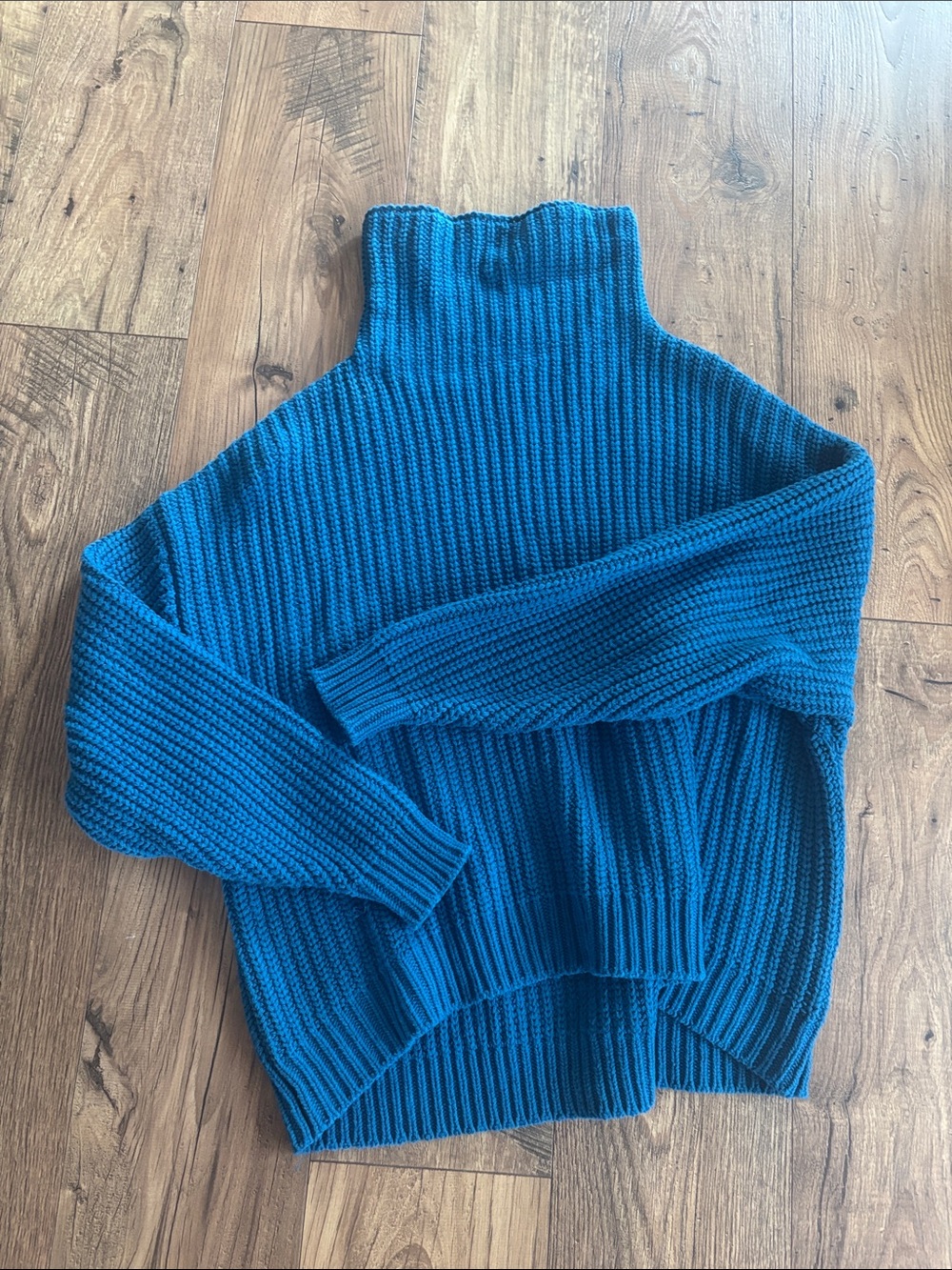 Free People Teal Ribbed Turtleneck Sweater